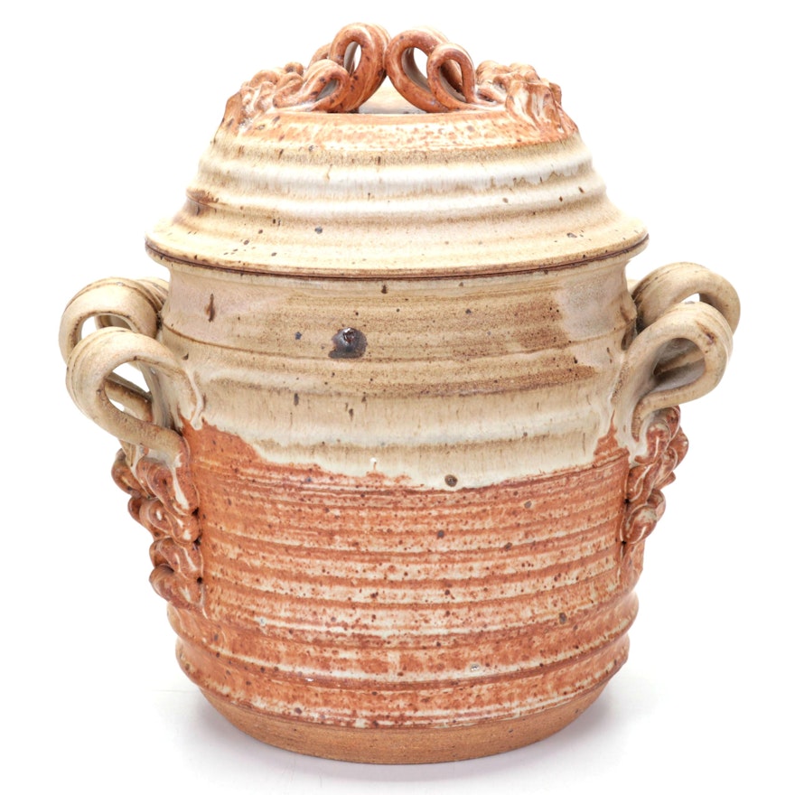 Thomas Reece Ribbon Handled Stoneware Lidded Jar