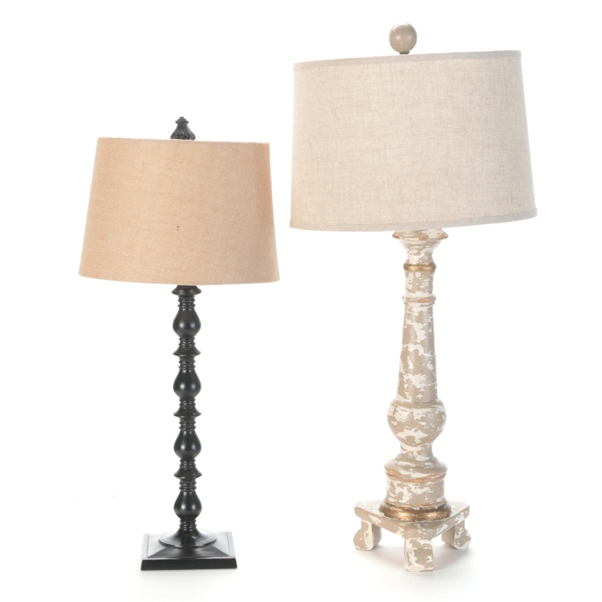 Distressed Finish Neoclassical Style Lamp With Other Stacked Metal Lamp