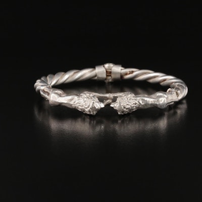 950 Silver Double Lion Hinged Bangle