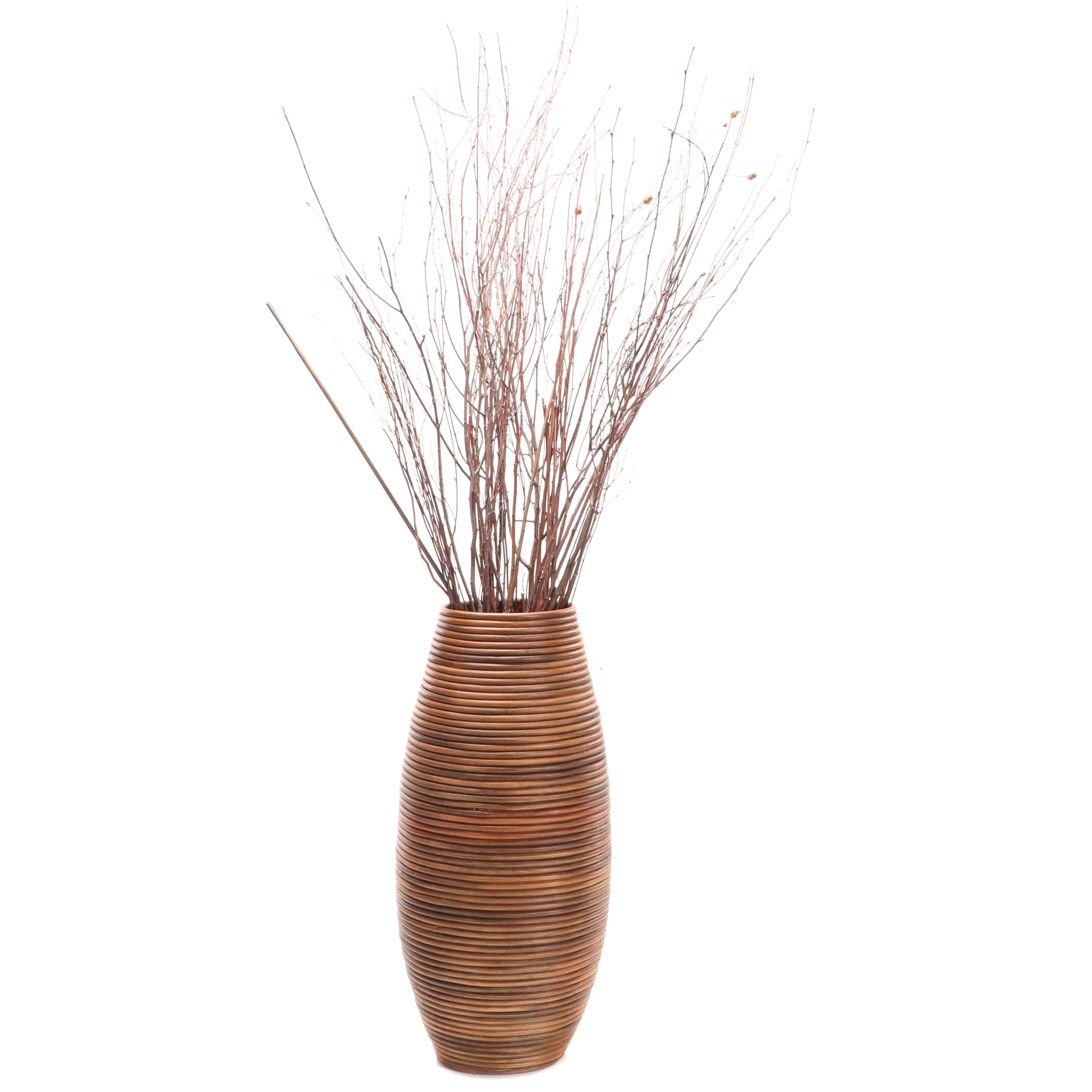 Wooden Floor Vase with Artificial Flowers EBTH
