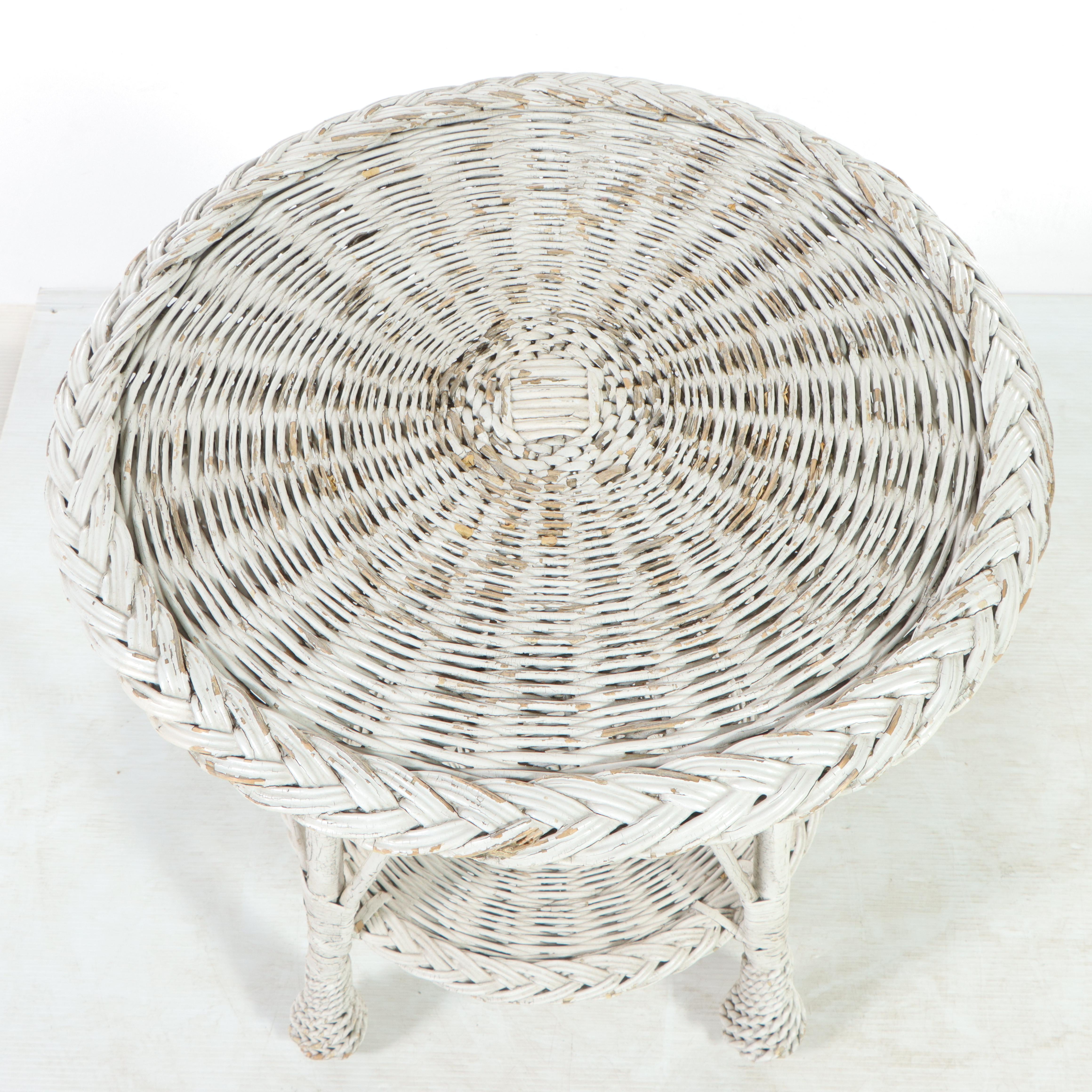 White Painted Wicker Rattan Side Table, Mid20th Century EBTH