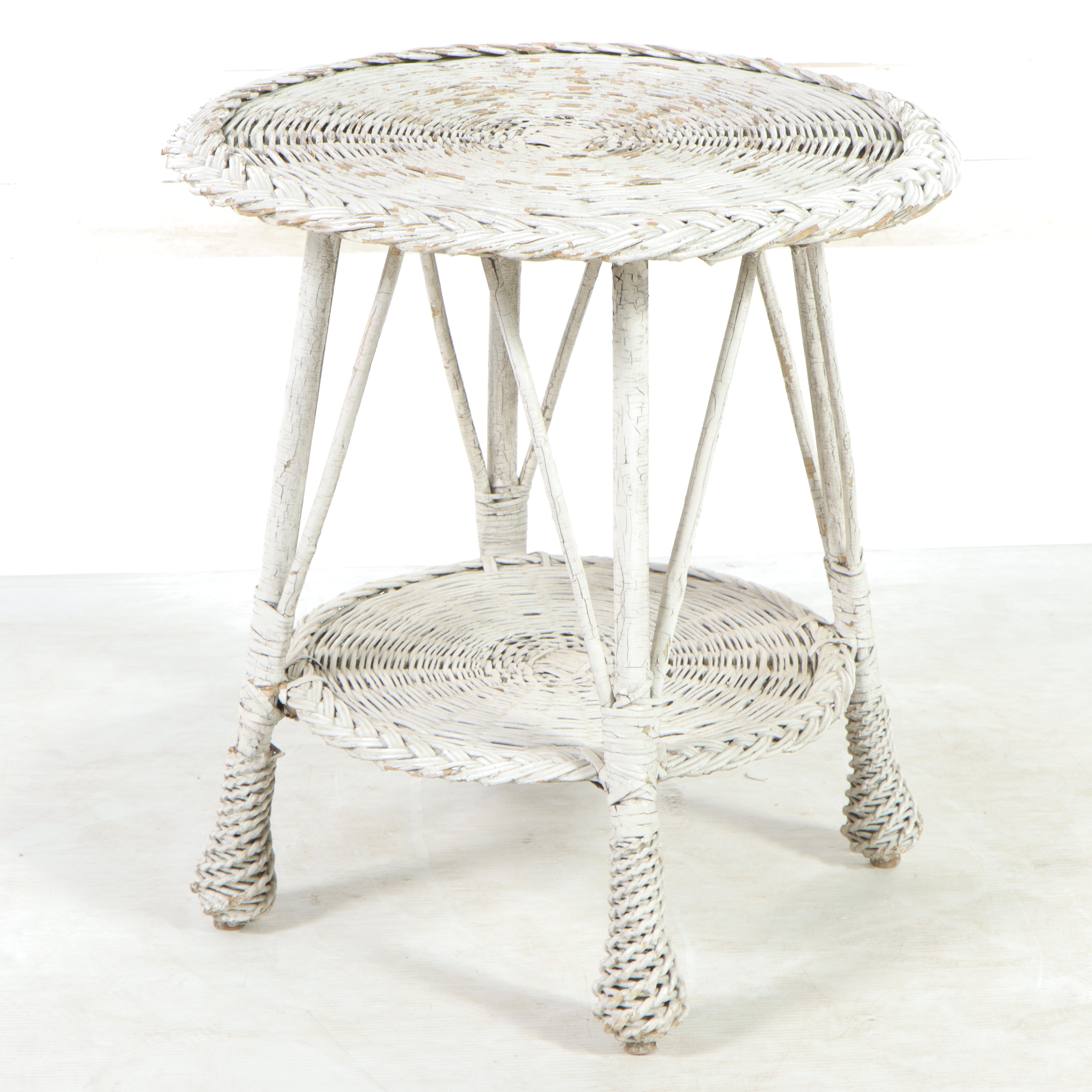 White Painted Wicker Rattan Side Table, Mid20th Century EBTH