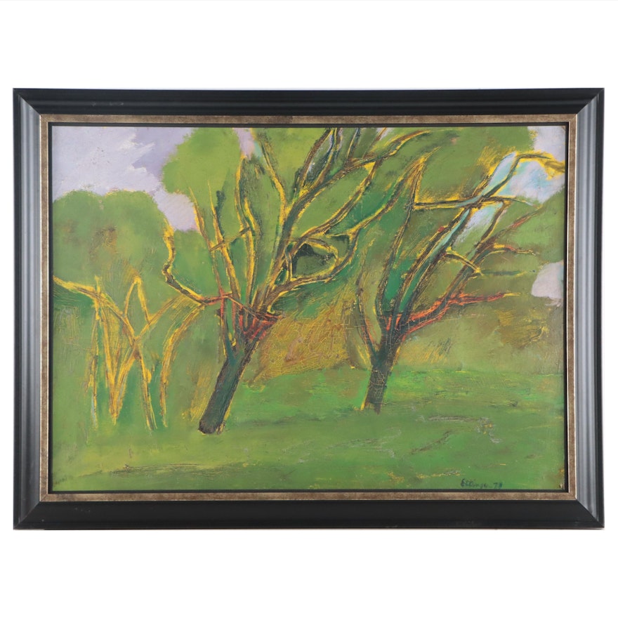Oil Painting of Verdant Landscape, 1973
