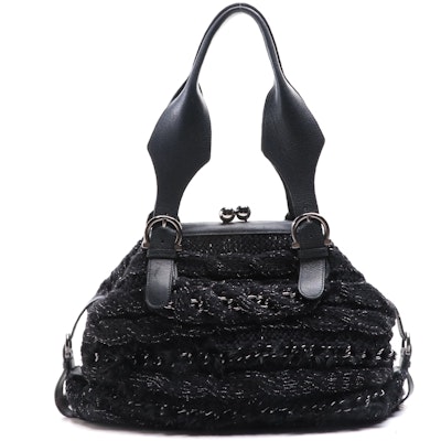 Salvatore Ferragamo Kiss Lock Frame Bag in Knit with Leather