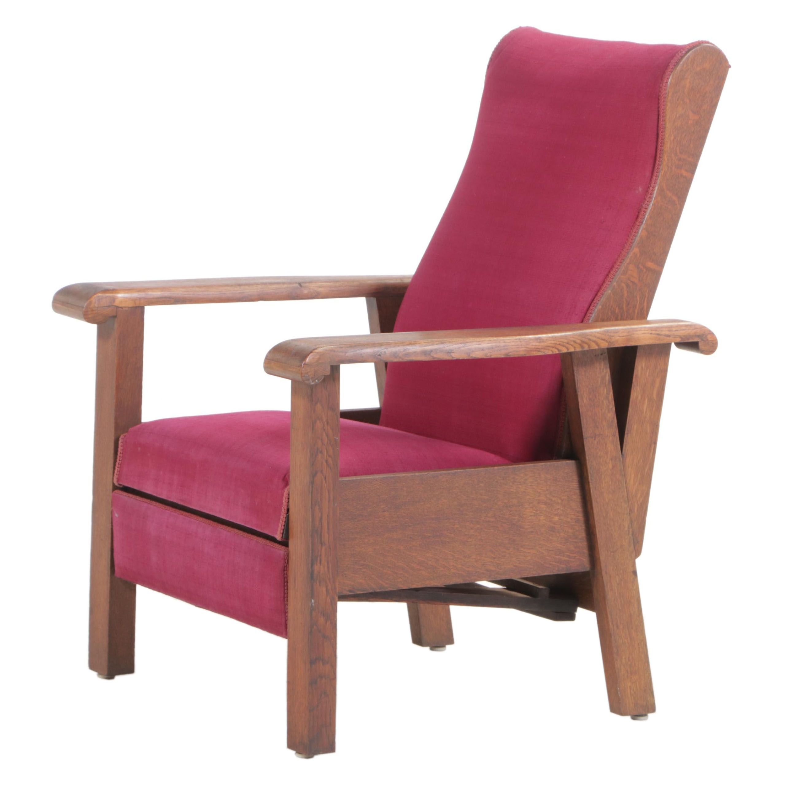 Arts and Crafts Oak and Upholstered Reclining Armchair EBTH