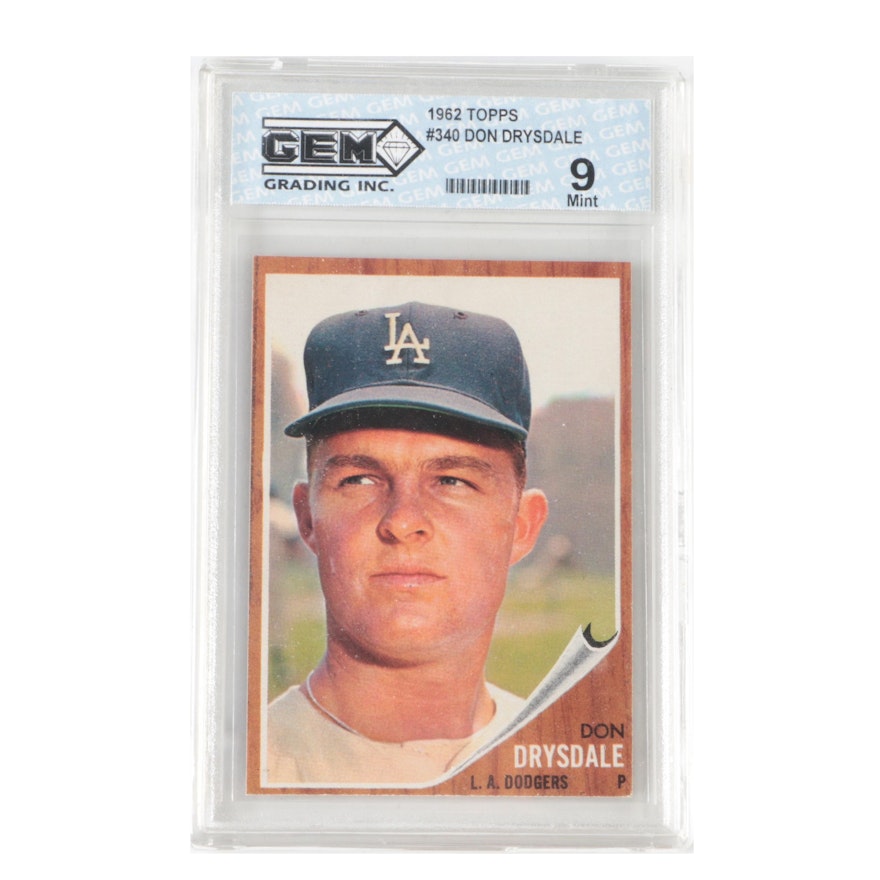 1962 Topps Don Drysdale L.A. Dodgers #340 Slabbed Baseball Card
