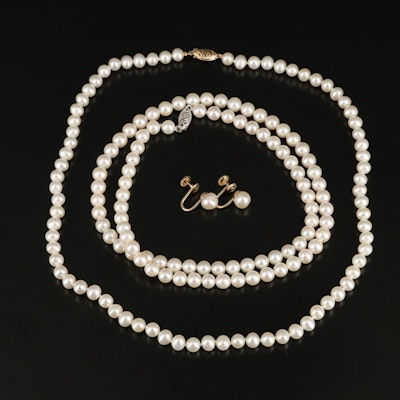 14K Pearl Necklaces and Earrings