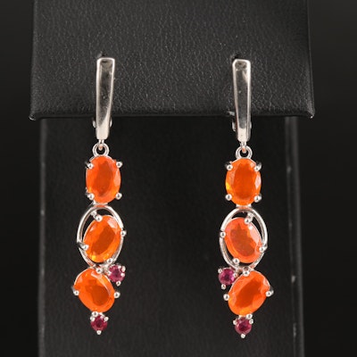Sterling Fire Opal and Ruby Earrings