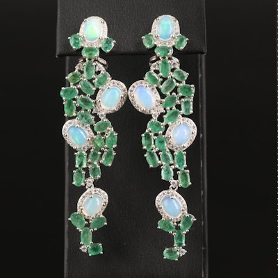 Sterling Opal, Emerald and Cubic Zirconia Trailed Earrings