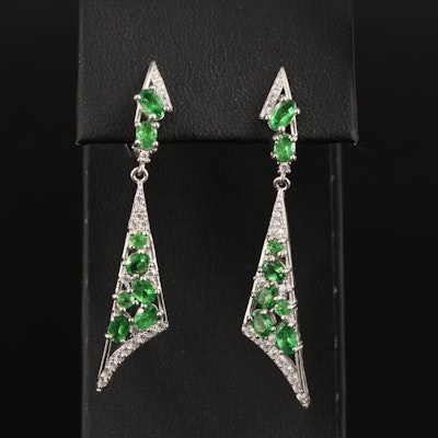 Sterling Diopside and Cubic Zirconia Earrings