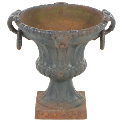 Victorian Cast Iron Neoclassical Style Garden Urn, Early 20th Century