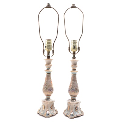 Pair of Rococo Style Ceramic Lamps, Mid-20th Century