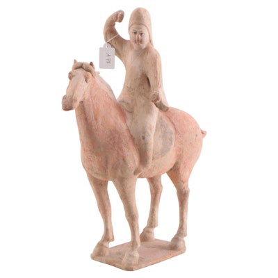 Chinese Ceramic Equestrian Figure, Tang Dynasty