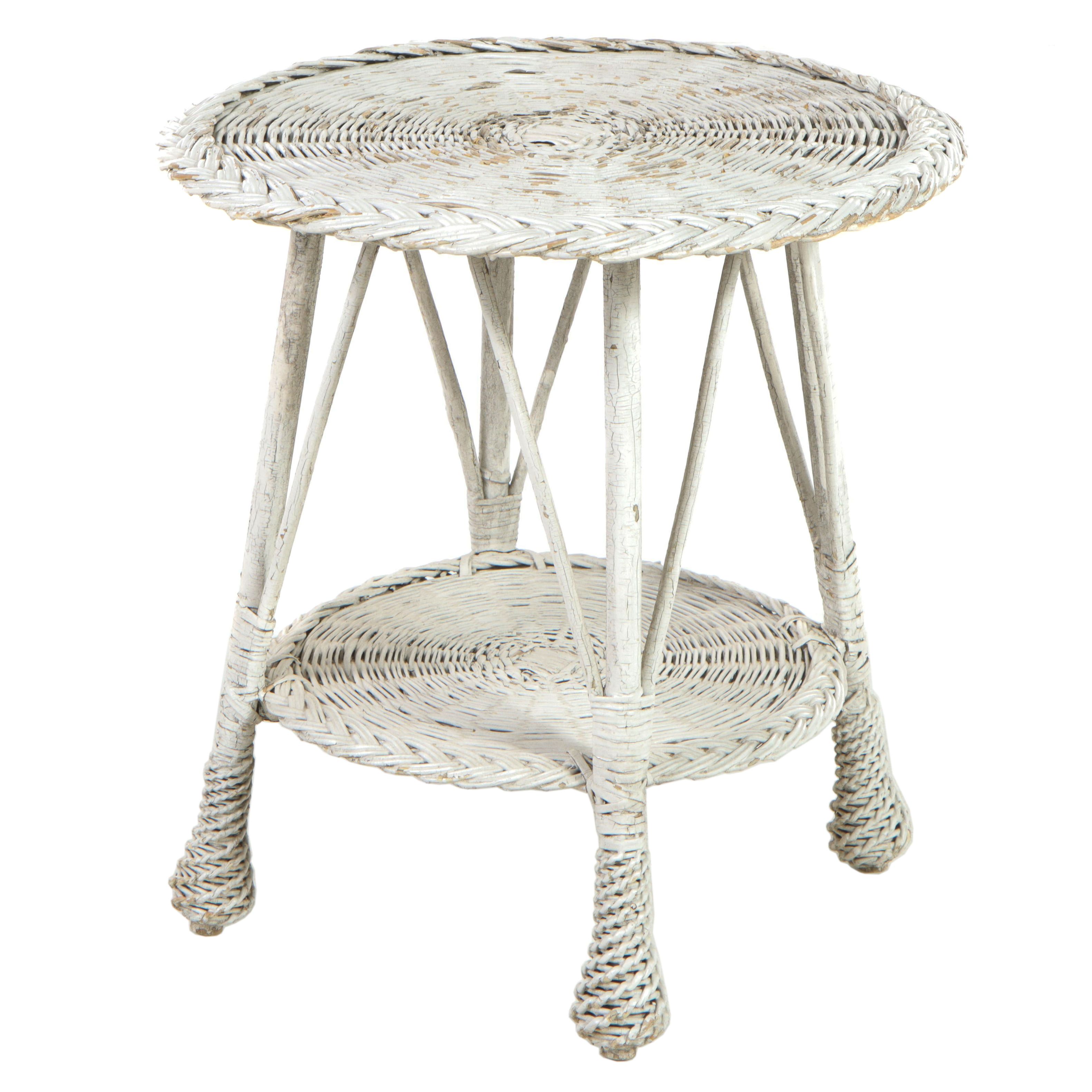White Painted Wicker Rattan Side Table, Mid20th Century EBTH