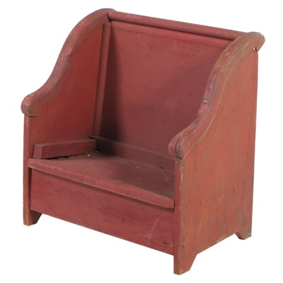 Victorian Red-Painted Child's Settle Bench