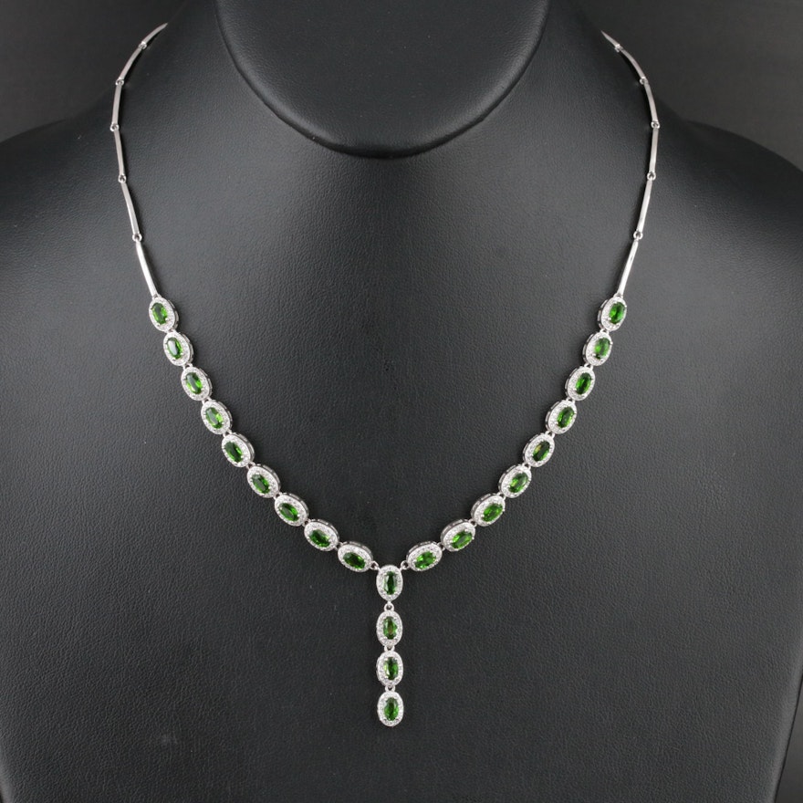 Sterling Diopside and Cubic Zirconia Drop Necklace