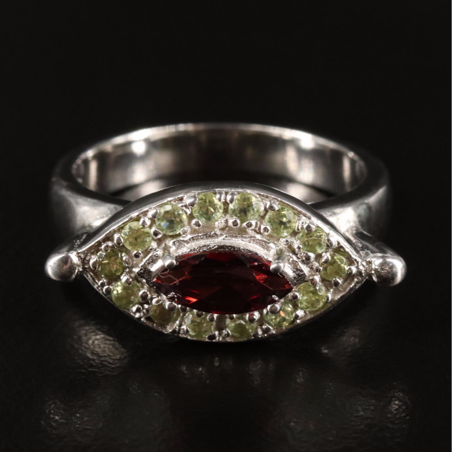 Sterling Garnet and Peridot Ring