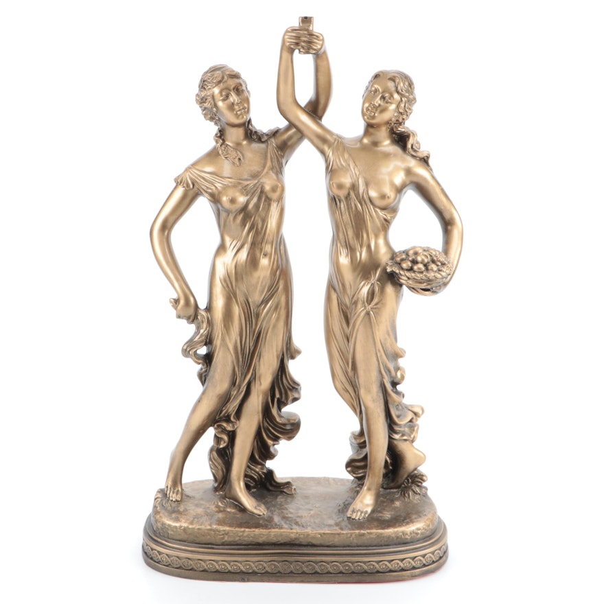 French Empire Style Gilt Resin Clock Figural