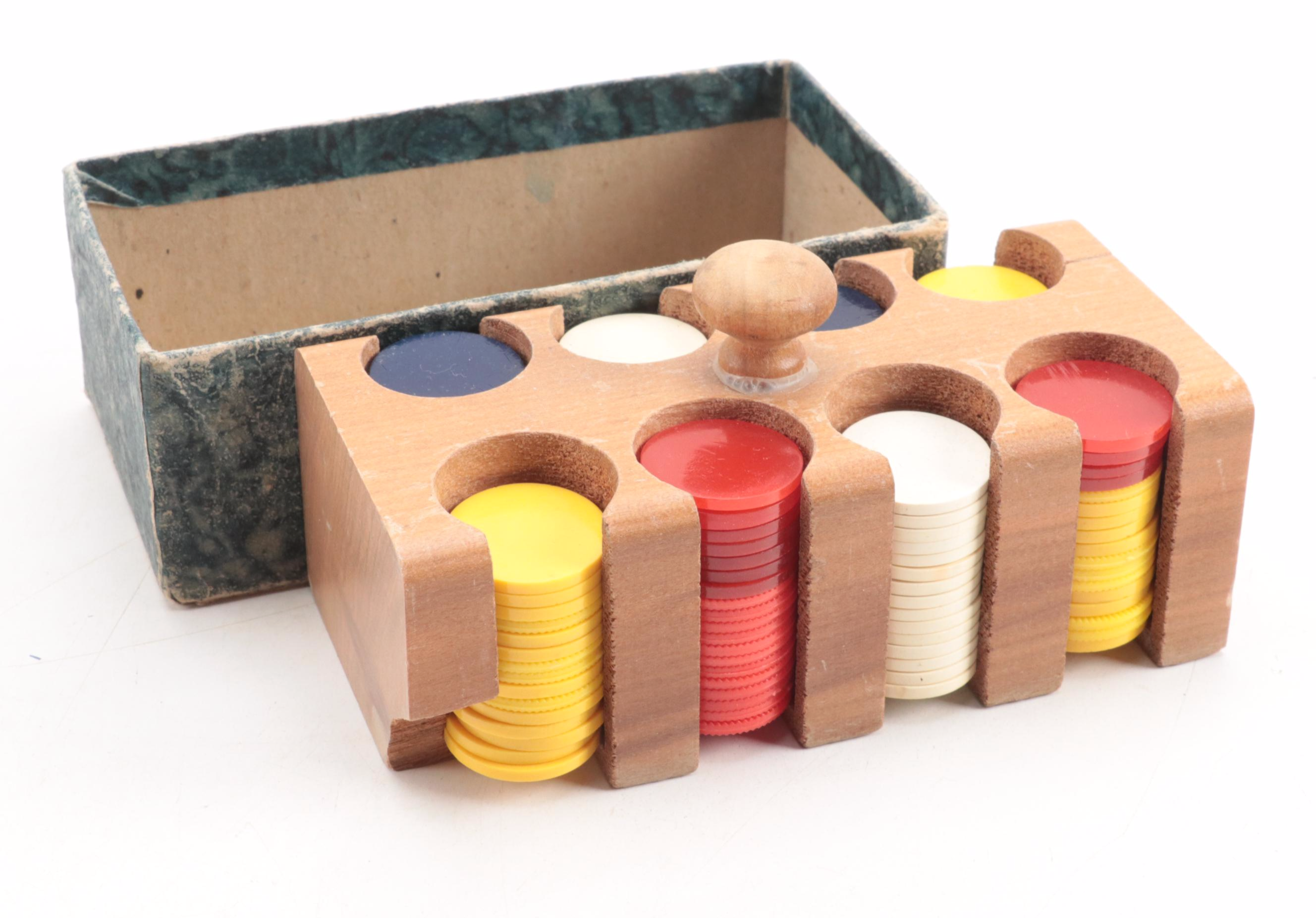 Kohls Poker Set with Caddy and Wooden Miniature Set EBTH