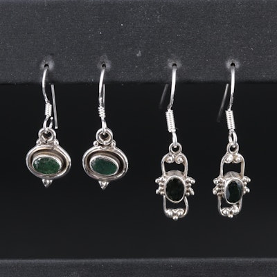 Sterling Silver Earring Collection Including Emerald and Sapphire
