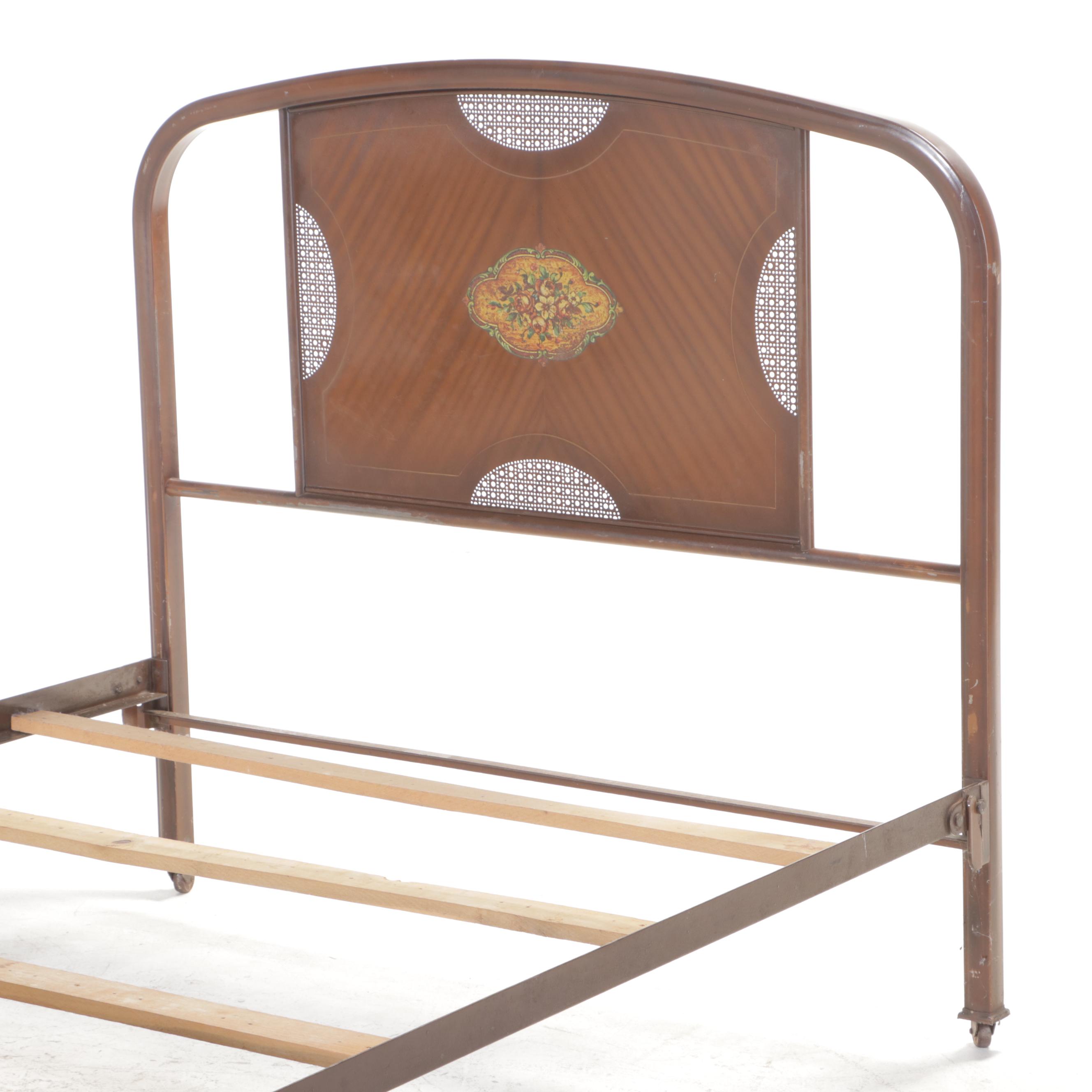 painted-metal-and-transfer-decorated-three-quarter-size-bed-early-20th