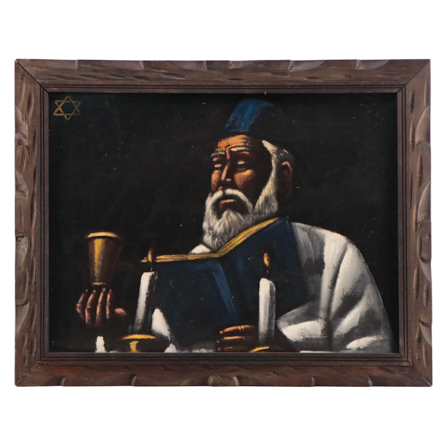 Acrylic Painting of Rabbi With Scripture and Cup