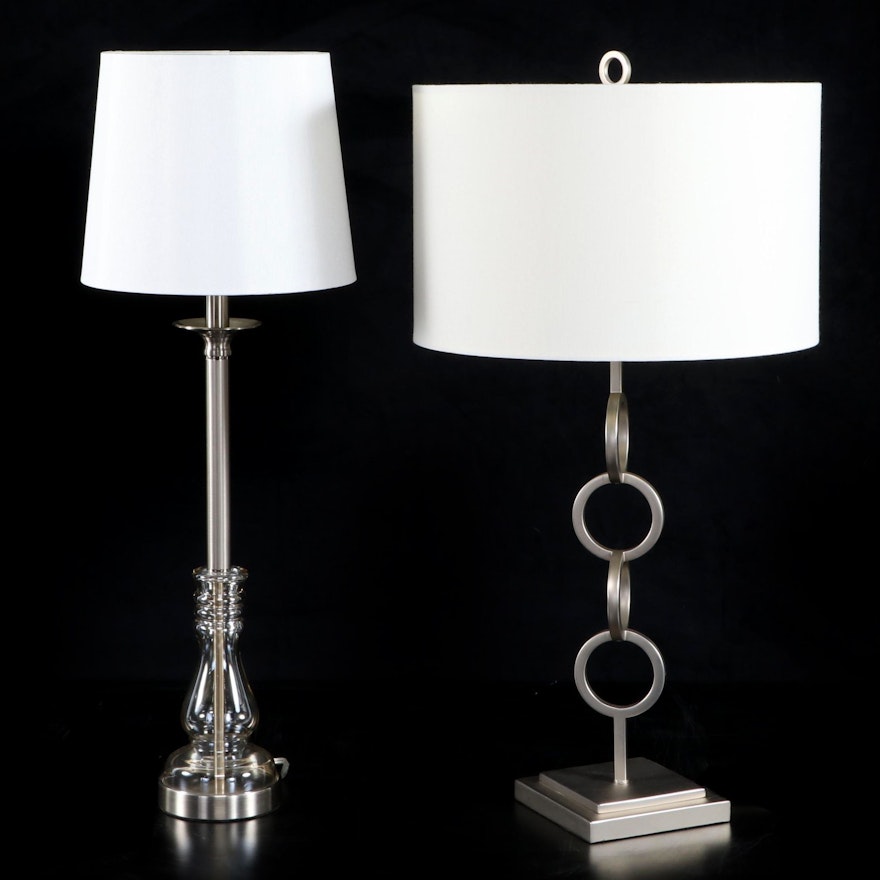 Crate & Barrel "Axiom" Brushed Metal Table Lamp with Other Table Lamp