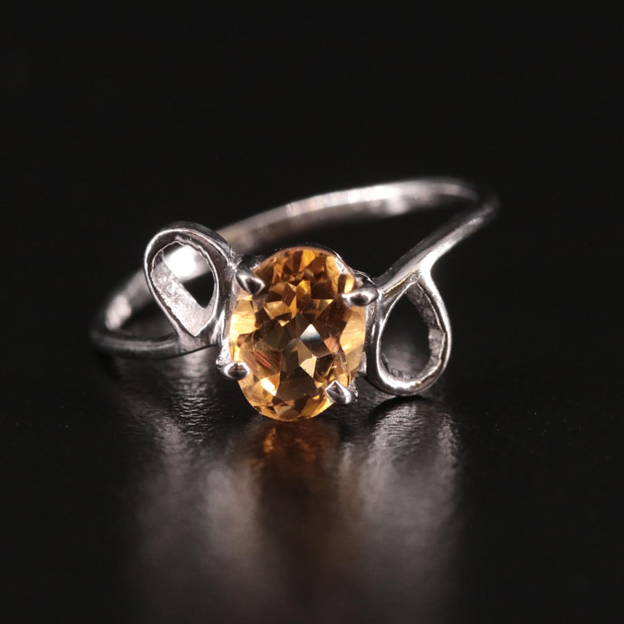 Sterling Citrine Knot Accented Ring
