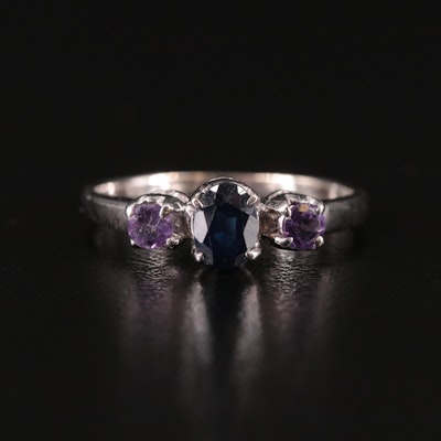 Sterling Sapphire and Amethyst Ring