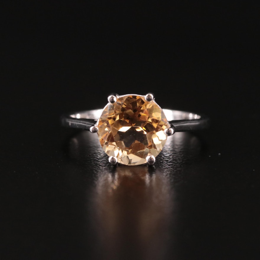 Sterling Citrine Solitaire Ring