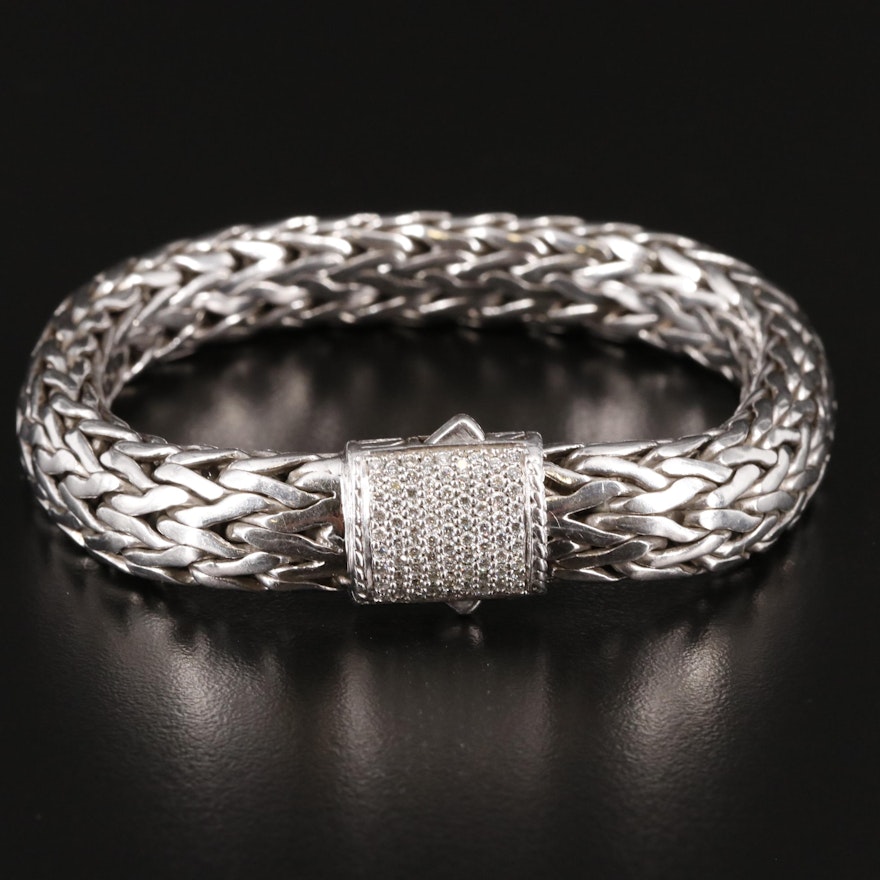 John Hardy Classic Sterling Silver Diamond Chain Bracelet with 18K Accents