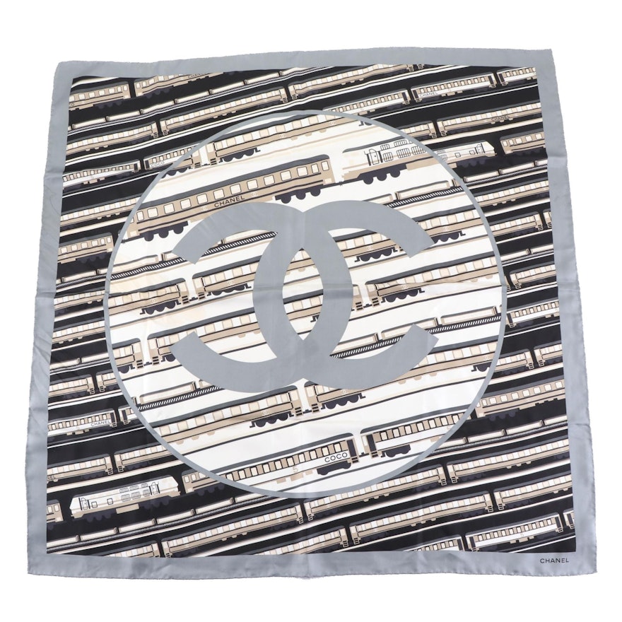 Chanel CC Train Print Silk Scarf