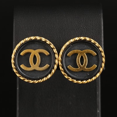 Chanel Glass Button Logo Earrings