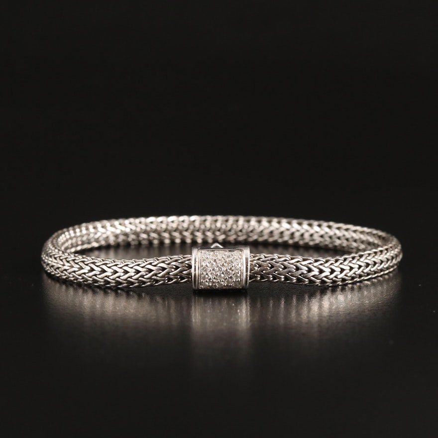 John Hardy "Classic Chain" Sterling Diamond Bracelet with 18K Accent