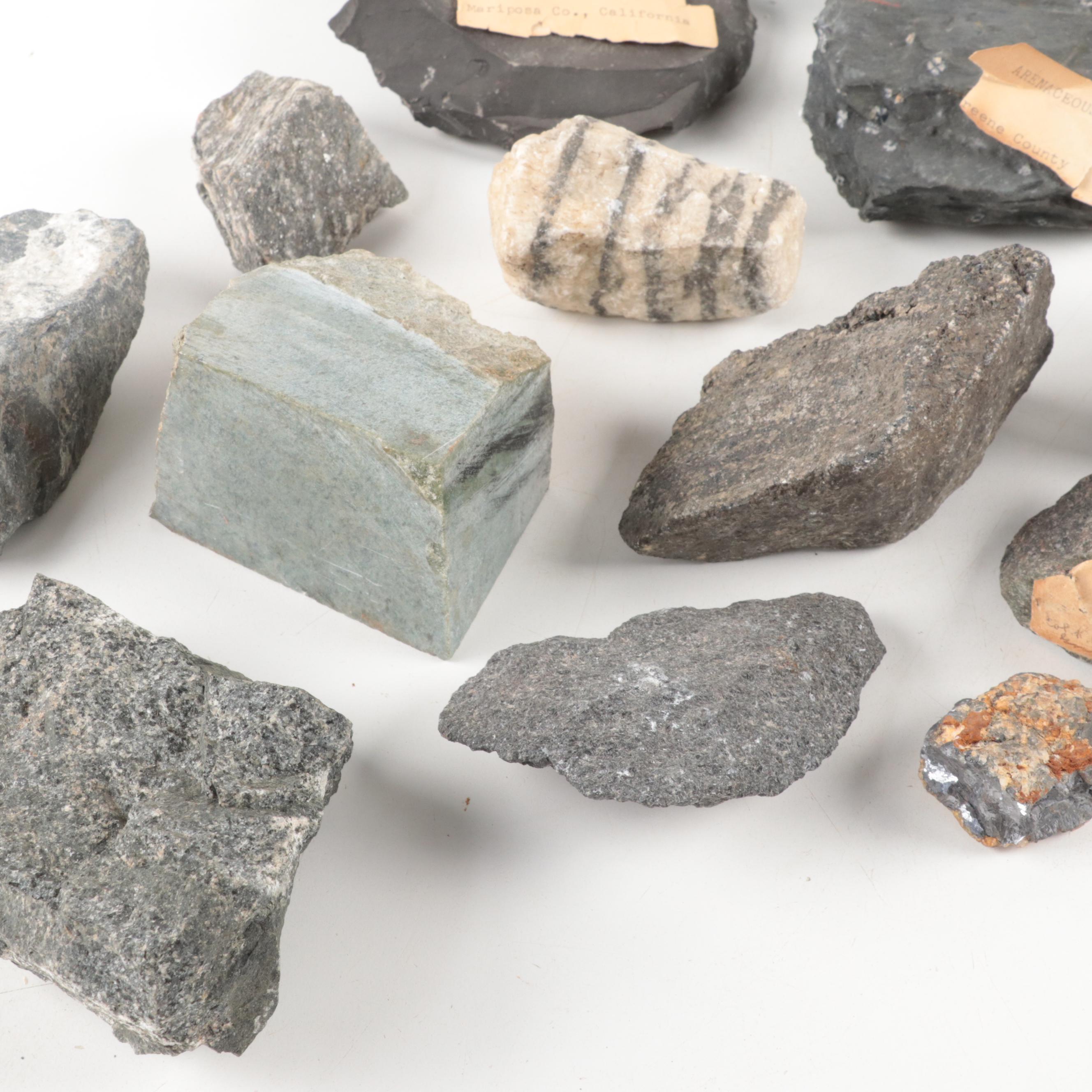 Serpentine, Arenaceous Shale, Gneiss, Marble and More Mineral Specimens