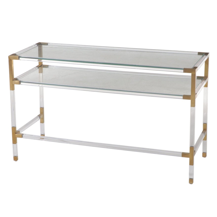 Blink Home "Havenhurst" Gilt Metal-Mounted Acrylic and Glass Top Console Desk