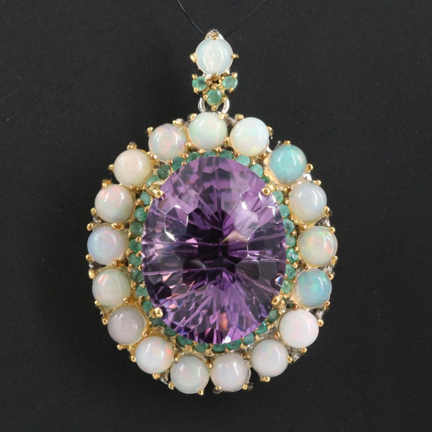 Sterling Amethyst, Opal and Emerald Pendant