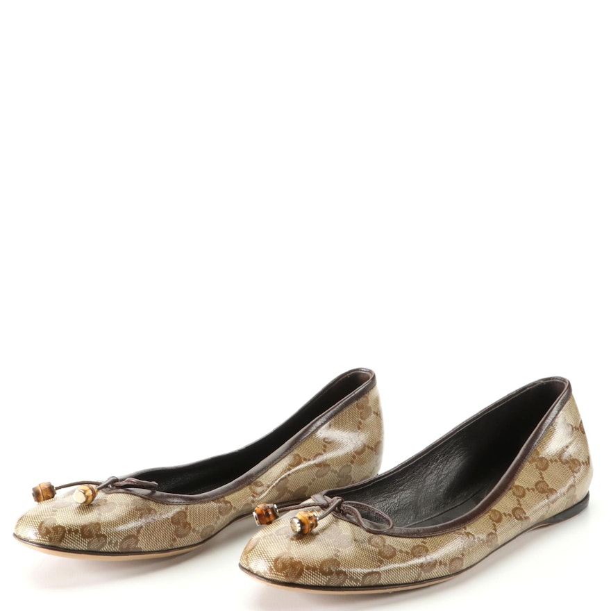 Gucci Ballet Flats in GG Coated Canvas and Leather