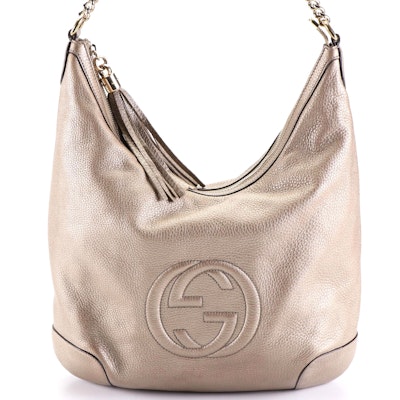 Gucci Soho Chain Medium Hobo Bag with Tassel Zip in Metallic Grain Leather