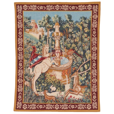 French Point des Meurins "Unicorn's Rising" Machine Woven Tapestry
