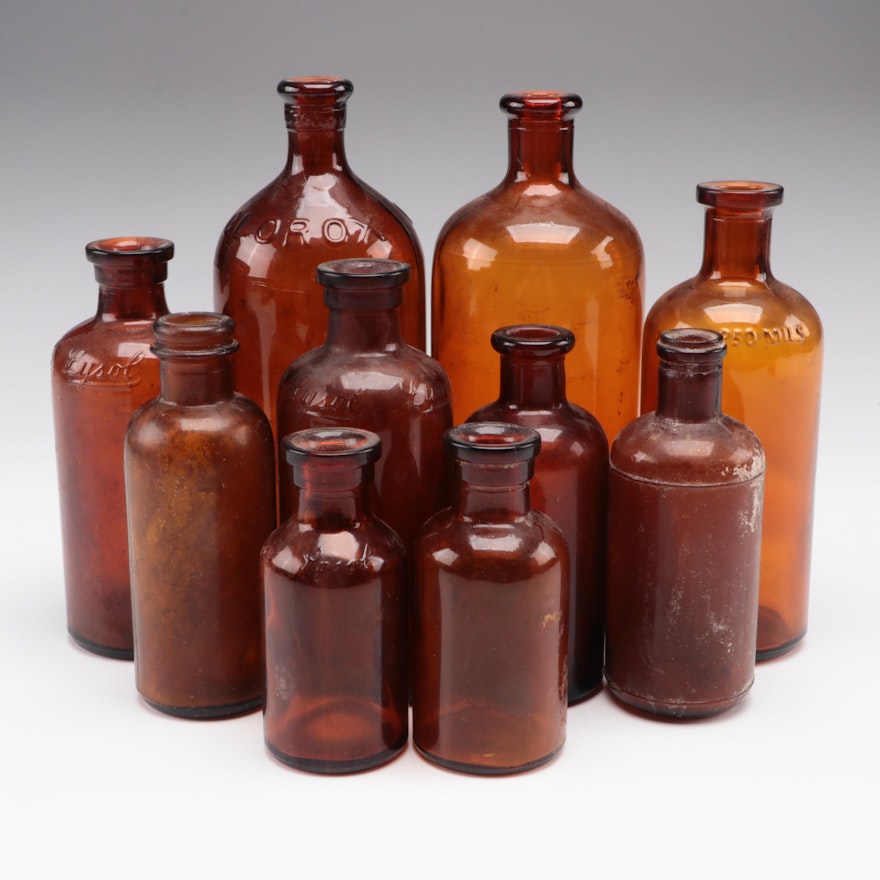 Lysol, Clorox and Other Amber Glass Bottles, Early to Mid-20th Century