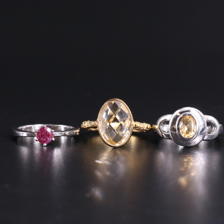 Assortment of Sterling Silver Gemstone Rings