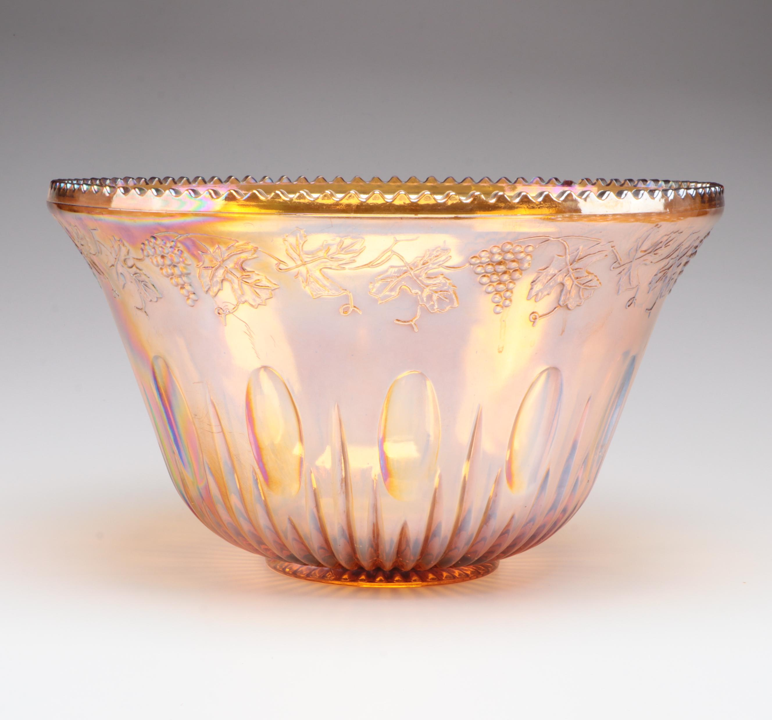 Indiana Glass "Princess Gold Carnival" Punch Bowl, Cups, Hooks and