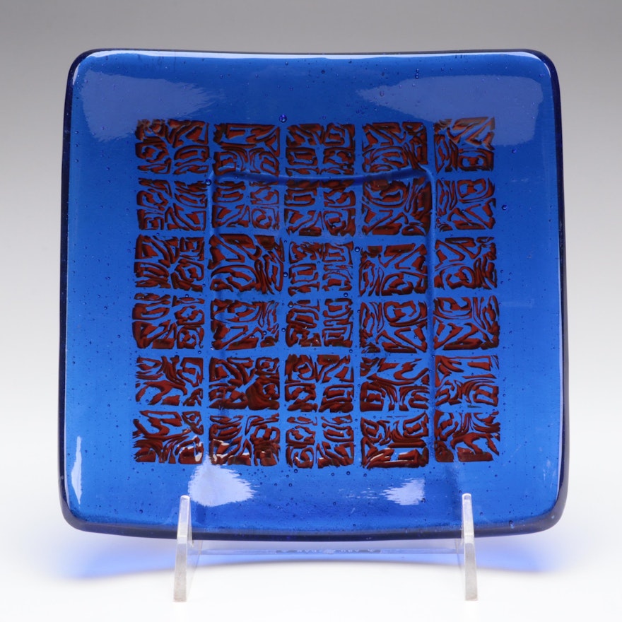Signed Isabelle Perigot Fused and Slumped Glass Tray, 2000