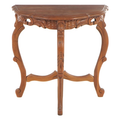 Rococo Style Carved Walnut Demilune Side Table, 20th Century