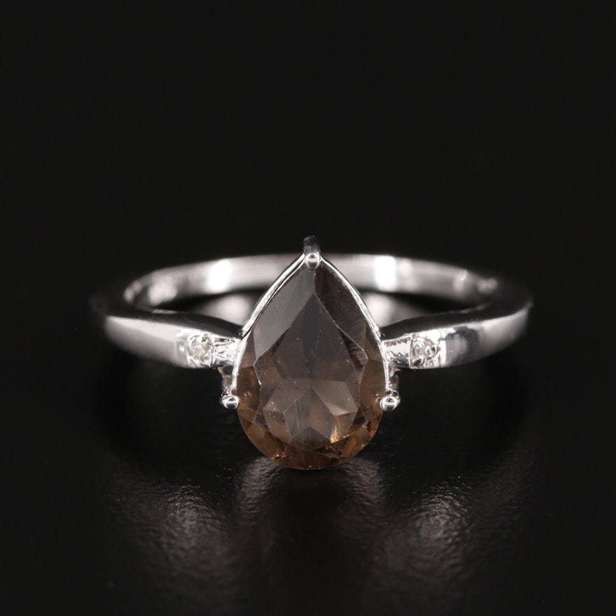 Sterling Smoky Quartz and Diamond Ring