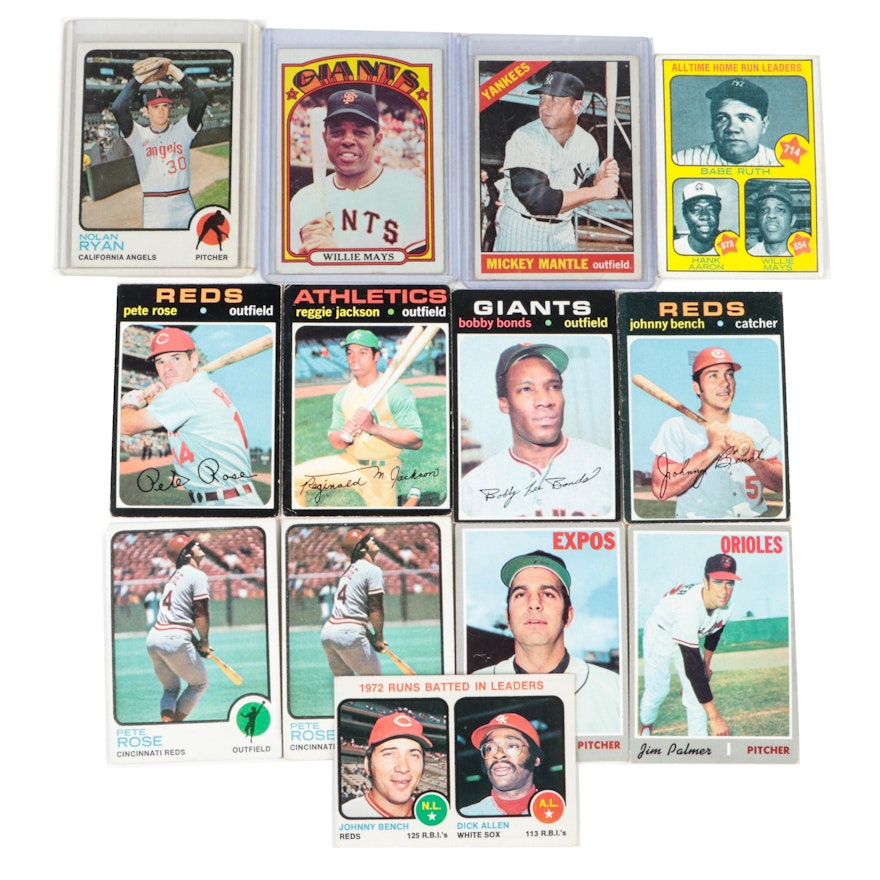 Topps Baseball Cards Including Mickey Mantle, Pete Rose and Mays, 1960s–1970s