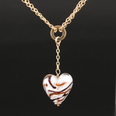 Milros 14K Venetian Art Glass Heart Drop Necklace