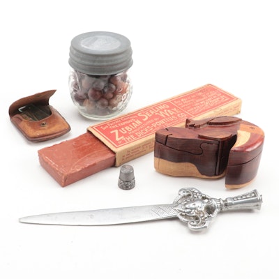 Clay and Ceramic Marbles with Sterling Silver Thimble, Puzzle Box and More