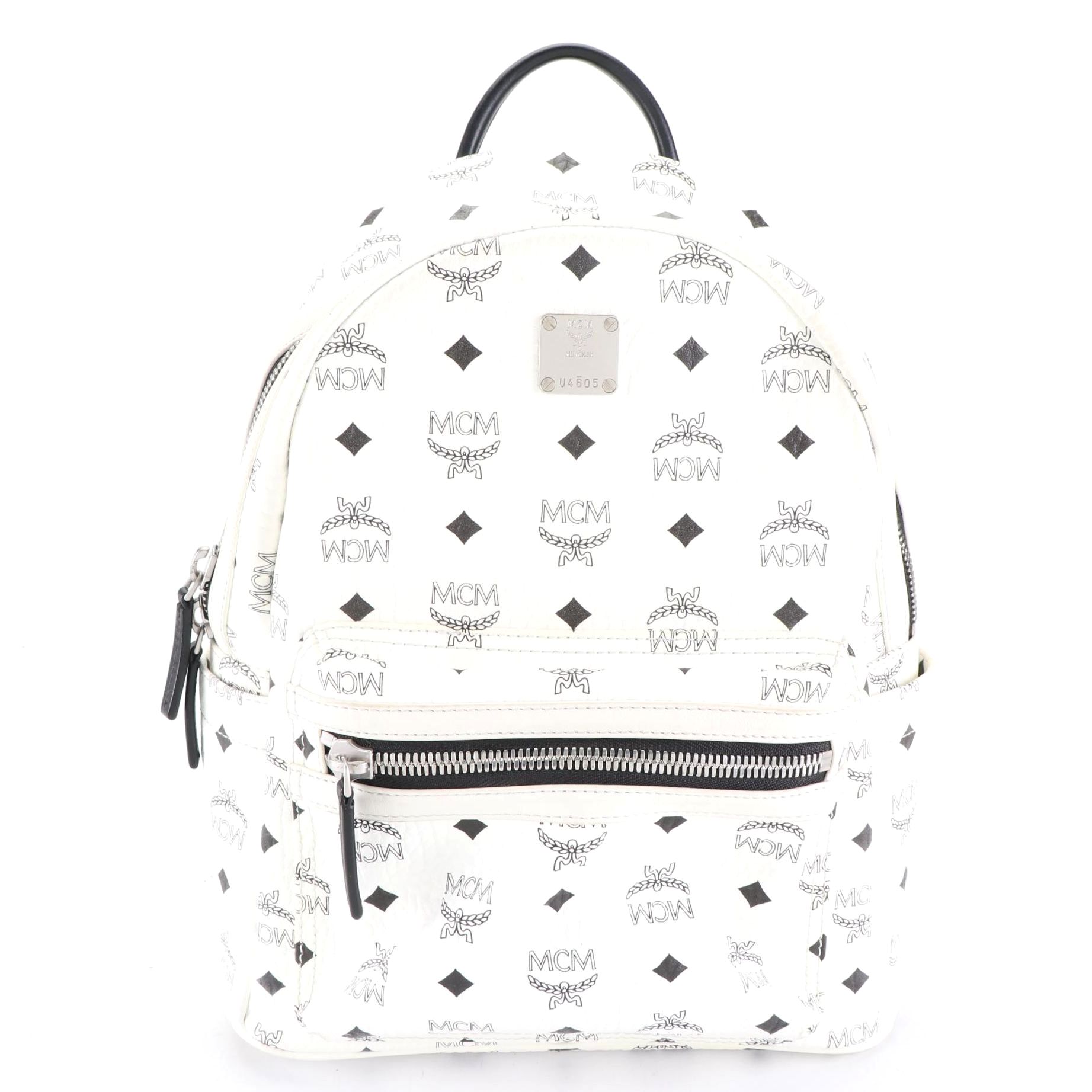 MCM Backpack in White Visetos and Black Leather EBTH